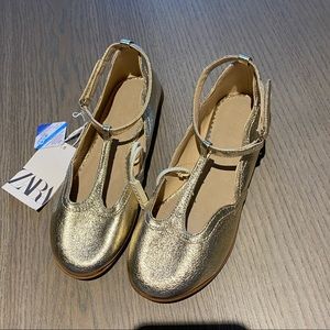Zara kids girls ballerina Gold shoes sz 31 US 13.5